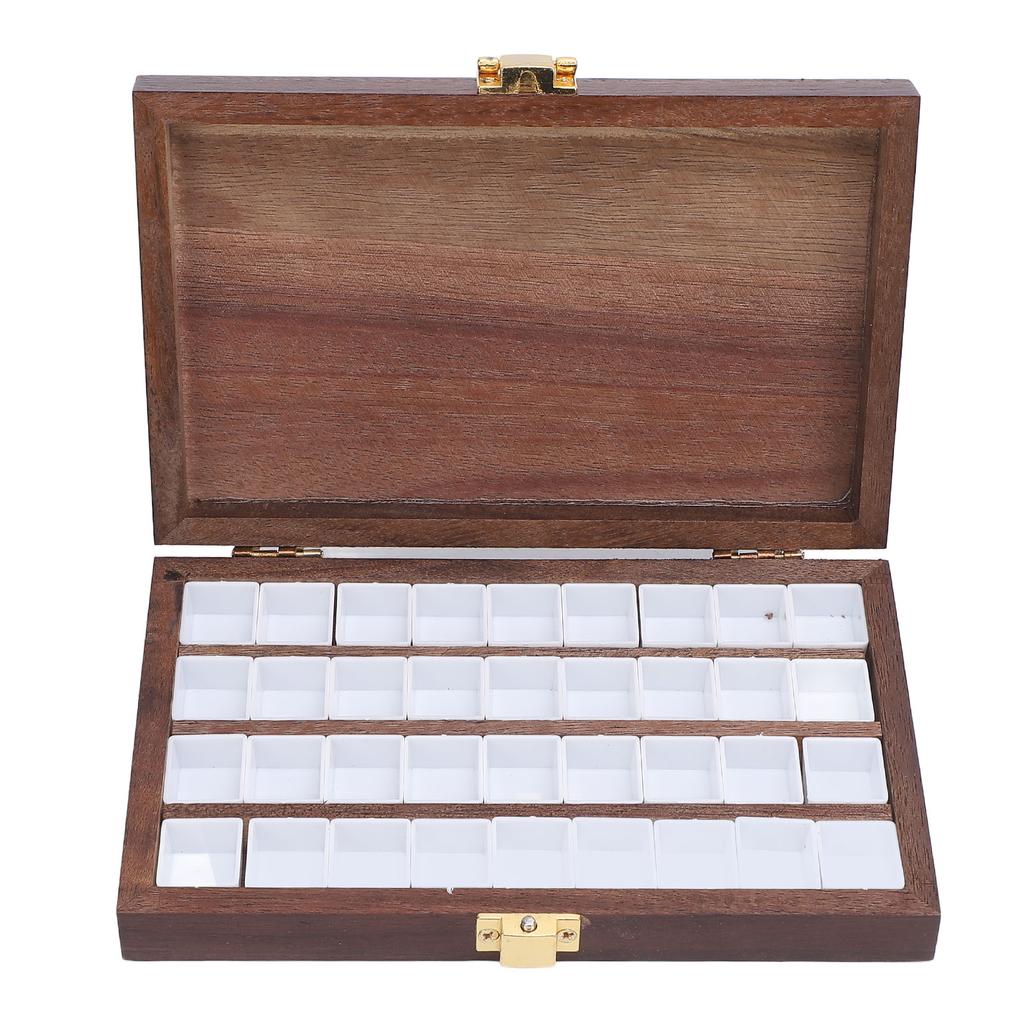 Watercolor Tray Palette 36 Wells Walnut Wood Watercolor Mixing Tray with Lid for Travel