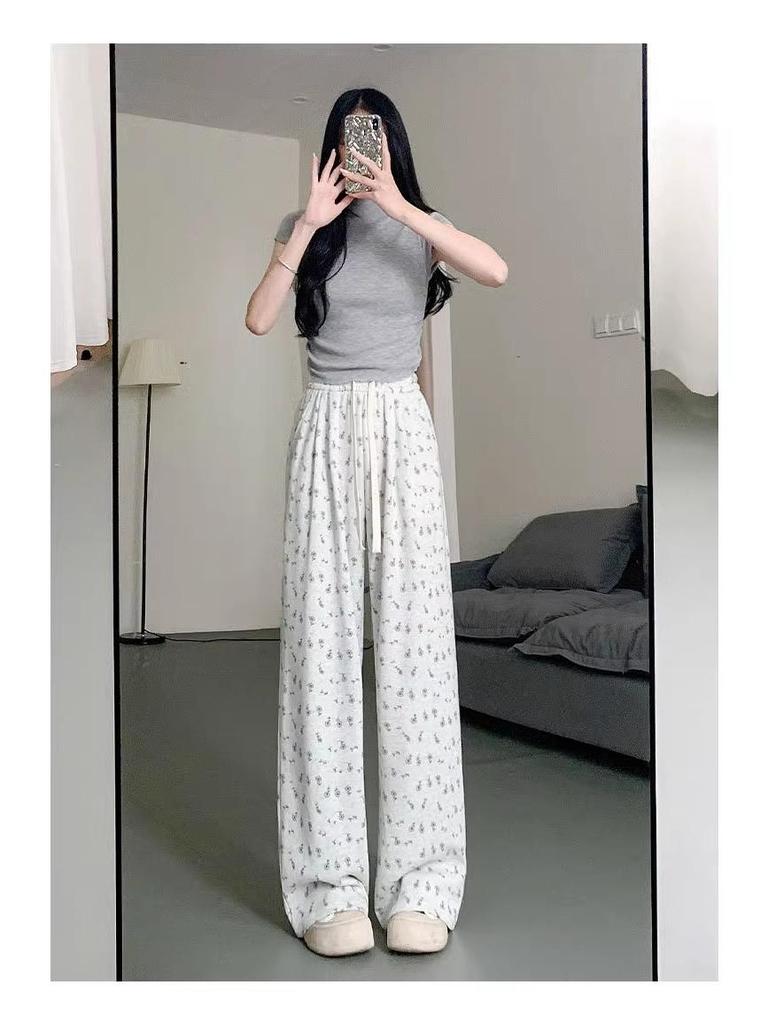 Trendy Floral Wide-Leg Pants for Women: Versatile, Loose Casual Fit for Spring & Autumn, Korean Style for Petite Female Students