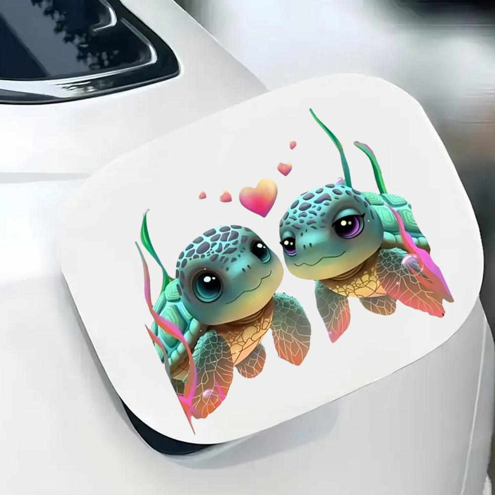 QT2407#15cm Tartarughe Marine Carine Turchese & Rosa Cuore Impermeabile Decalcomania Decorativa per Auto, Adatta per Auto, Laptop, Paraurti, Adesivo per Finestrino