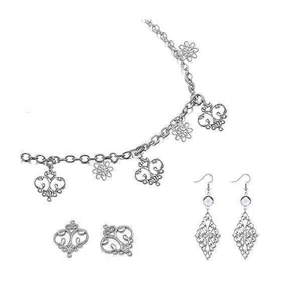Samcos Approx. 100pcs Hollow Out Charms Silver Square Triangle Flower Moon Teardrop DIY Handmade Jewelry Findings for Earrings Hairpins Bezels