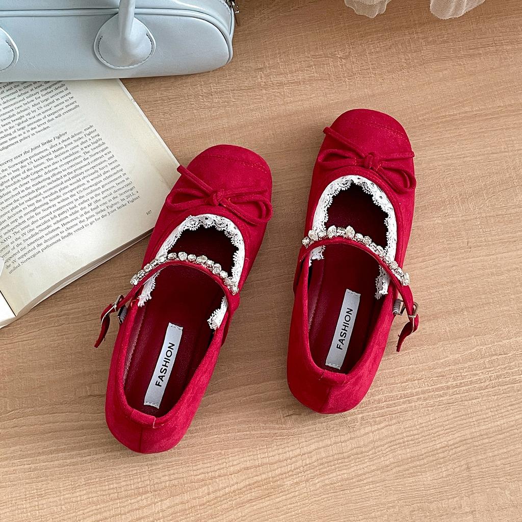 Red French Retro Shallow Mouth Inner Height-increasing Single Shoes Women's Summer 2025 New Model with Skirt Soft Sole Versatile Mary Jane Shoes