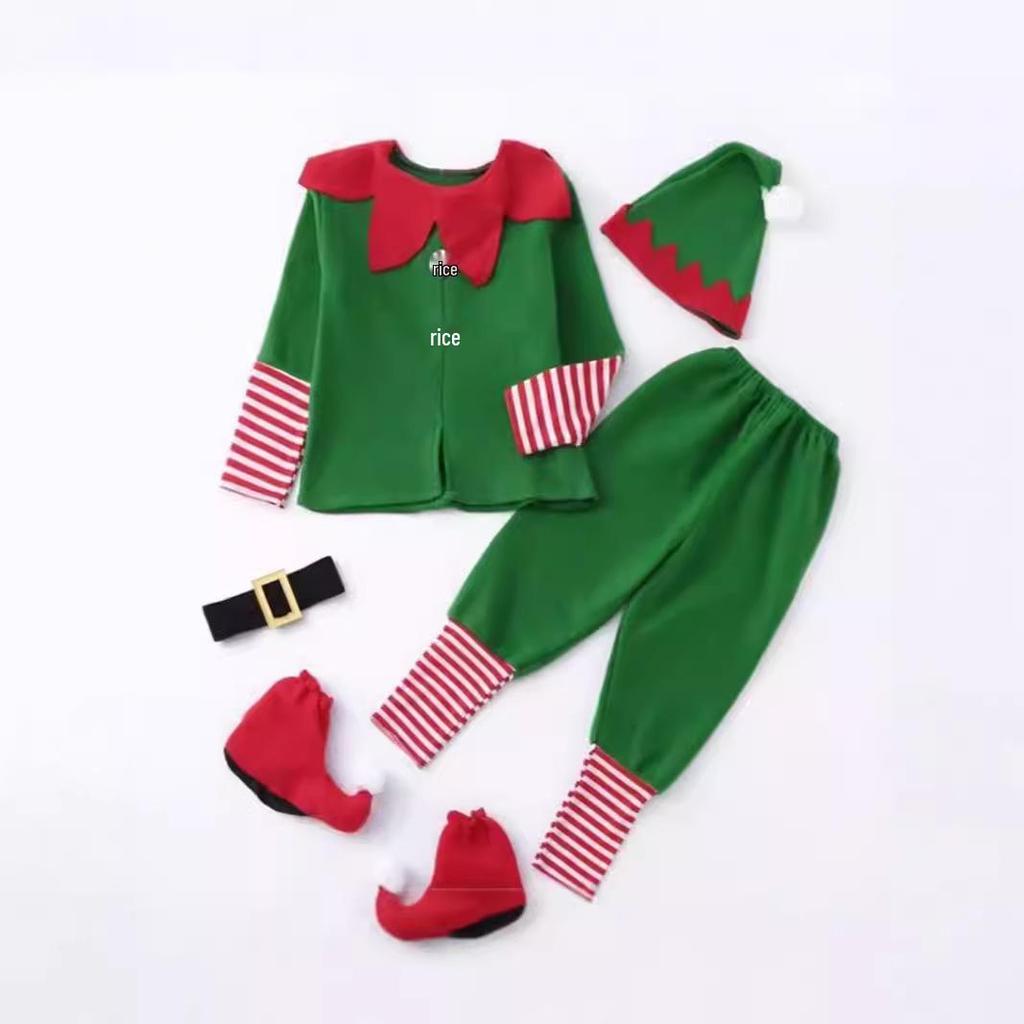 Kids' Christmas Elf Costume - Unisex Parent-Child Green Cosplay Outfit for Holiday Parties