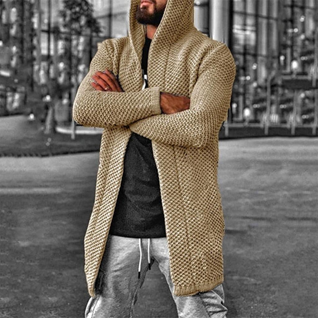Europe And America Men's Cardigan Solid Color Hooded High Neck Sweater Coat Sweater