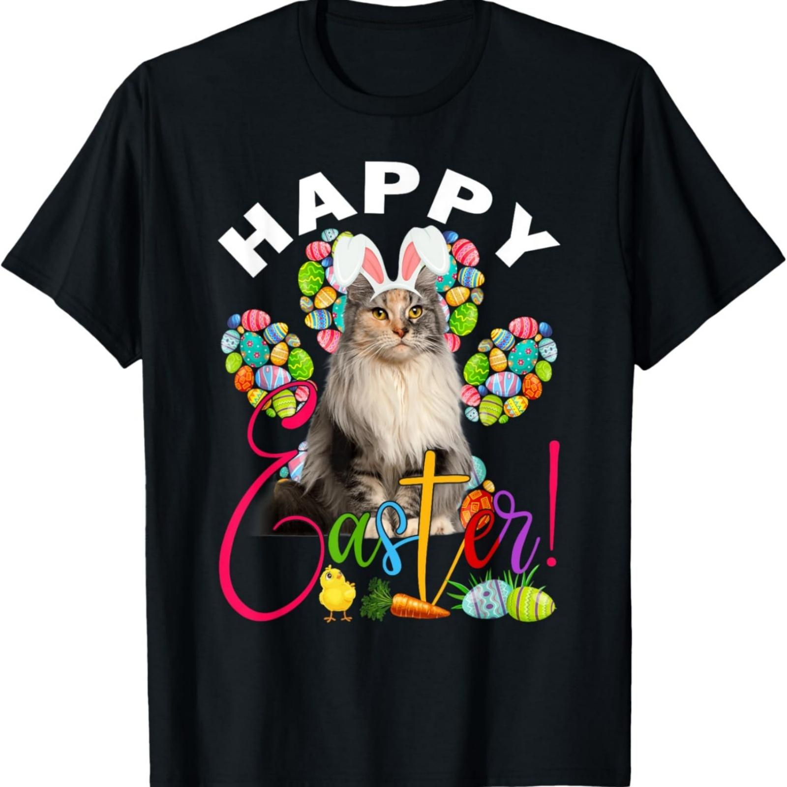 

Maine Coon Cat & Bunny Ears Easter Eggs Cat Paw Easter Day T-Shirt XXXXXL різнокольоровий