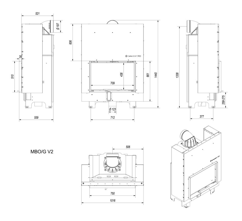 Steel Fireplace KRATKI MBO 15 kW Ø 200 Lift-up