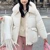 BITCED Women's Short Down-Filled Cotton Jacket with Oversized Fur Collar - Winter Fashion Coat
