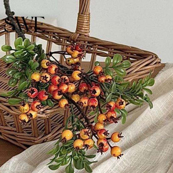 Realistic Berry Branch Decor Artificial Faux Blueberry Spray with Leaves Fake Fruit Centerpiece Stem Vase Filler for Home Office Wedding Party Kitchen