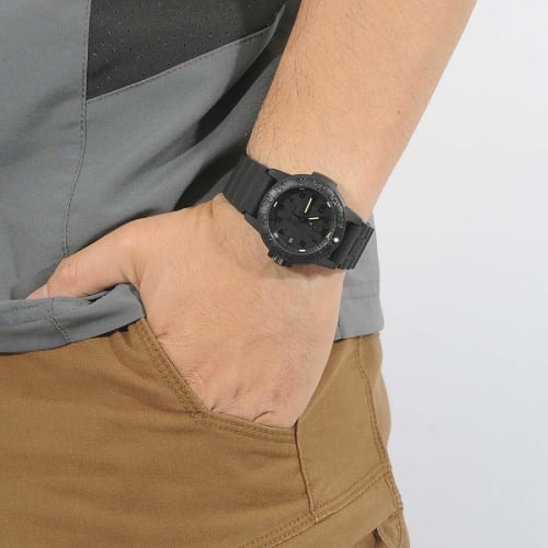 Luminox Sea Turtle Watch with Leather Back, 0300 Series, Blackout, 0301.BO, Men's