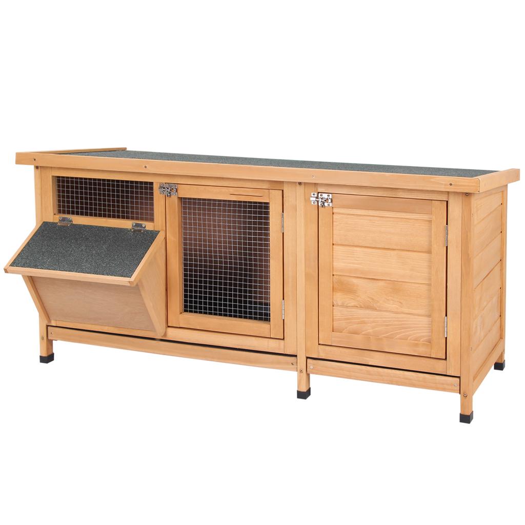 Wooden Rabbit Hutch 112x50x54 cm with Bitumen Roof and 2 Doors for Rabbits and Guinea Pigs