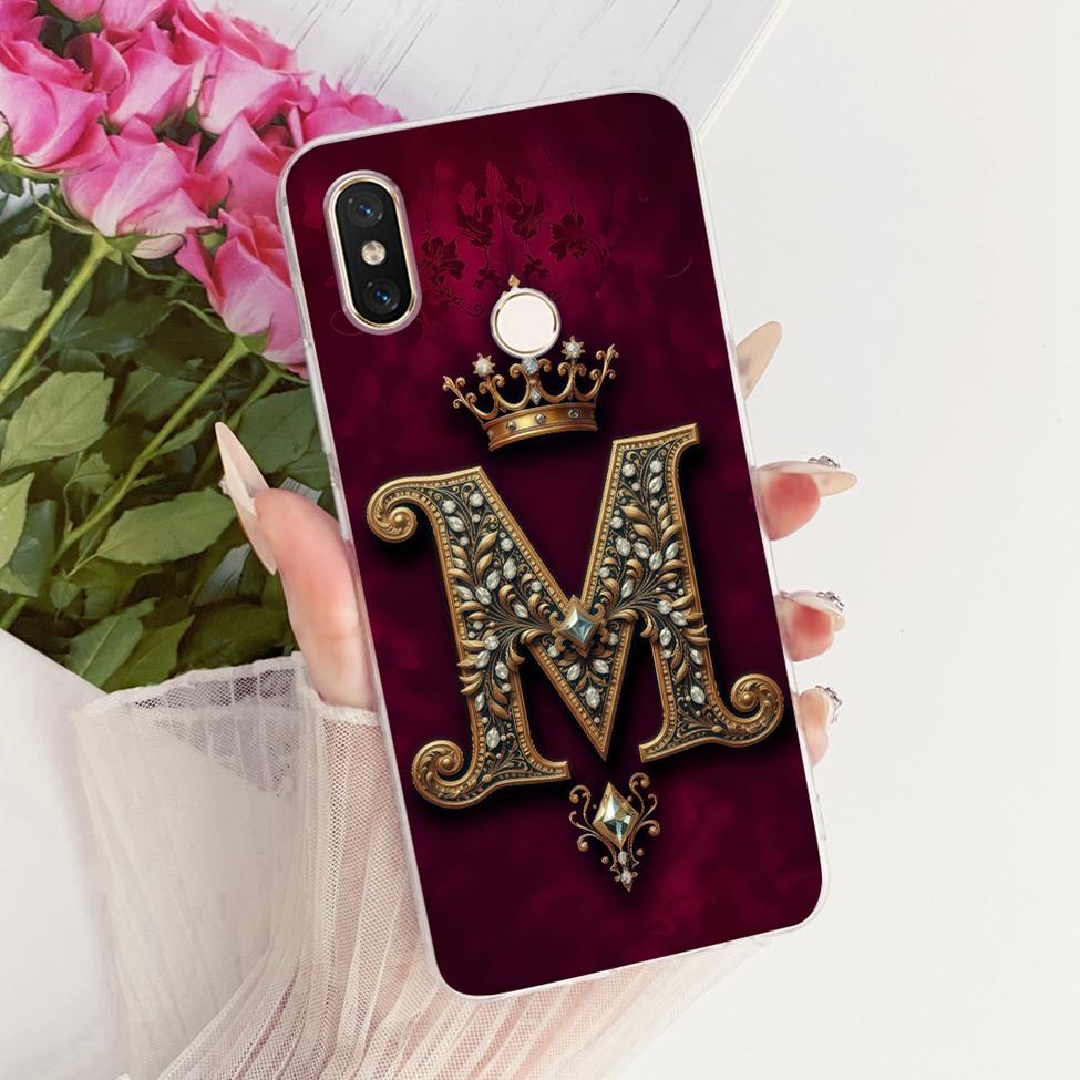 For Xiaomi Mi 8 Case Cover Transparent Luxury Crown A-Z Letters 2D Flat Pattern Soft Phone Casing M1803E1A