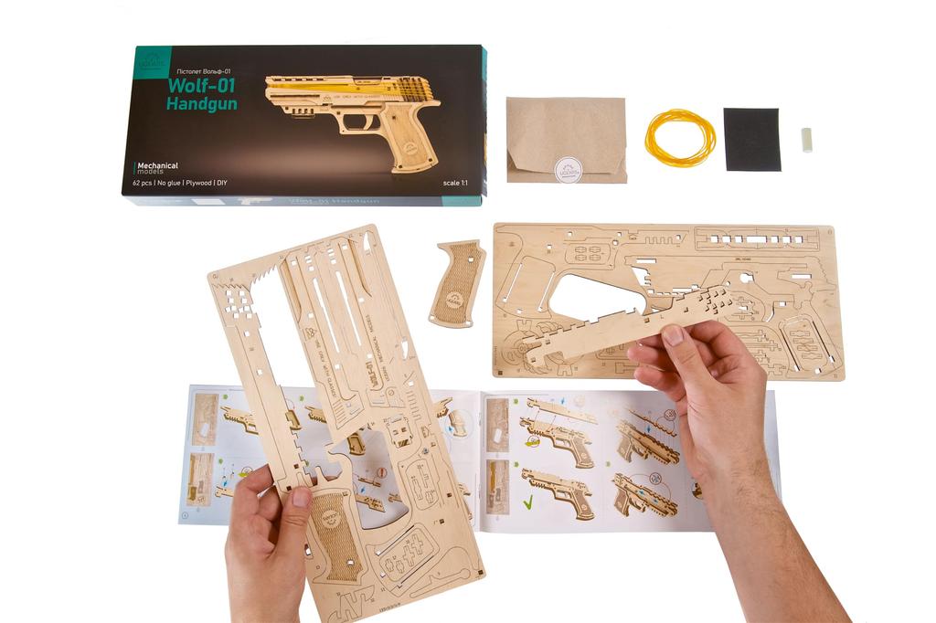 Ugears Handgun 70047 Wooden Puzzle Craft Model No Glue or Tools Required Adults and Children Wolf-01 - -