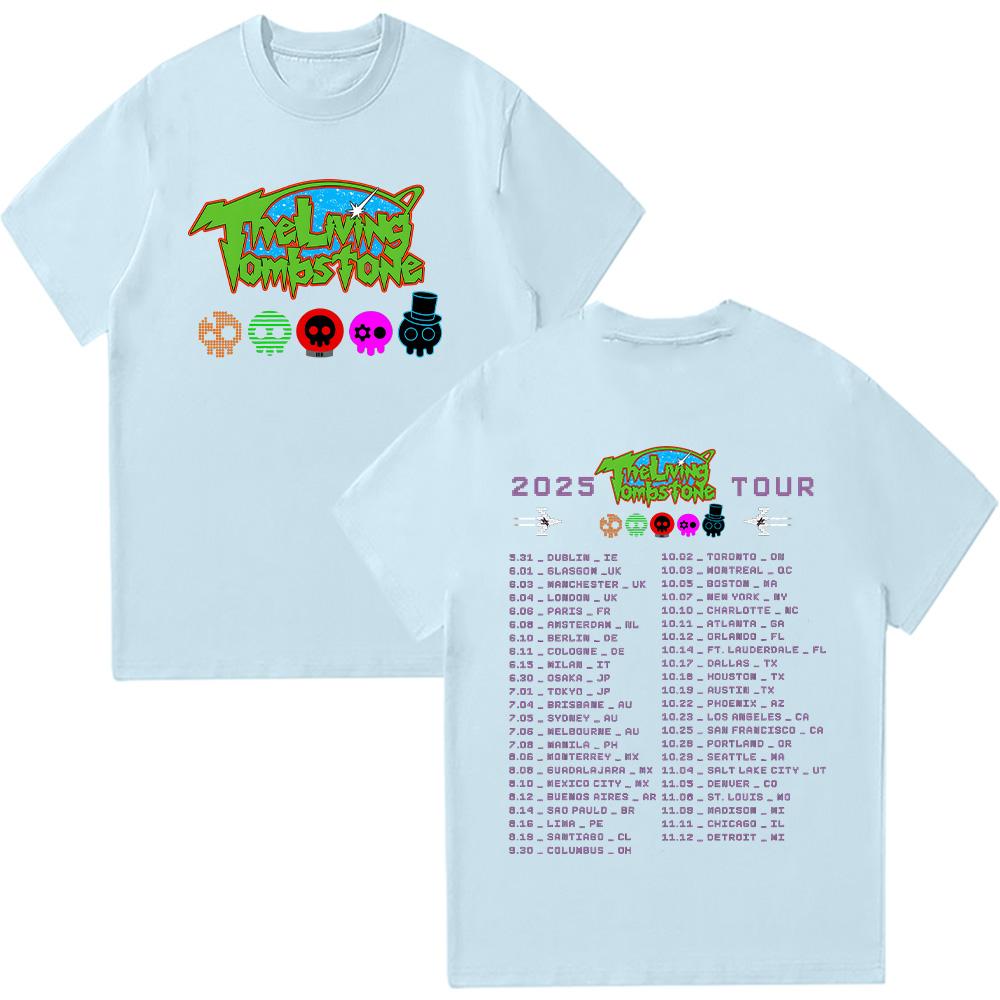 The Living Tombstone 2025 Tour T-shirts Summer Cotton Top Vintage Tees Graphic T Shirts Hip Hop Harajuku Women Men Clothing