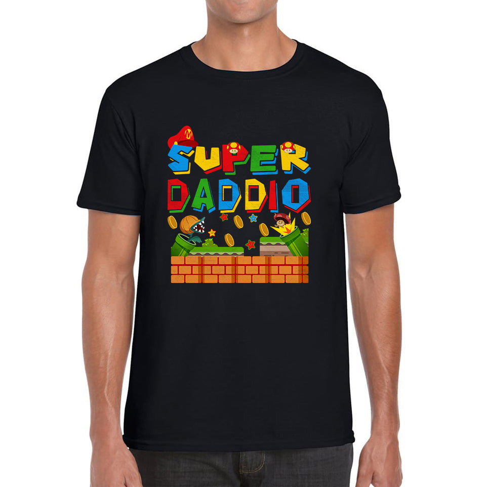 

Super Daddio Daddy Gamer Dad Super Dad Super Mario Spoof Father s Day Game Series Mario Bros Mens Tee Top 2XL