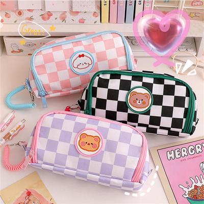 Portable Cartoon Bear Pencil Case with Pen Insert Animal Cute Pencil Bag School Student Stationery Storage Bag Canvas Girl Bags