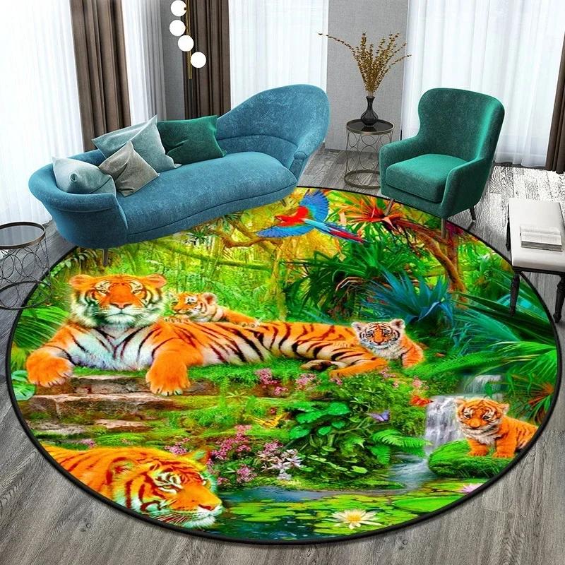 Cute Tiger Round Area Rug – Soft Non-Slip Kids Floor Mat – Playful Animal Carpet for Living Room, Bedroom or Playroom Decor