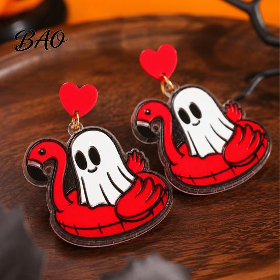 Versatile Daily Leisure Earrings 1 Pair Summer Halloween Ghost for Women, Cute Acrylic Holiday Accessories Pool Float Dangle Drop Earrings,