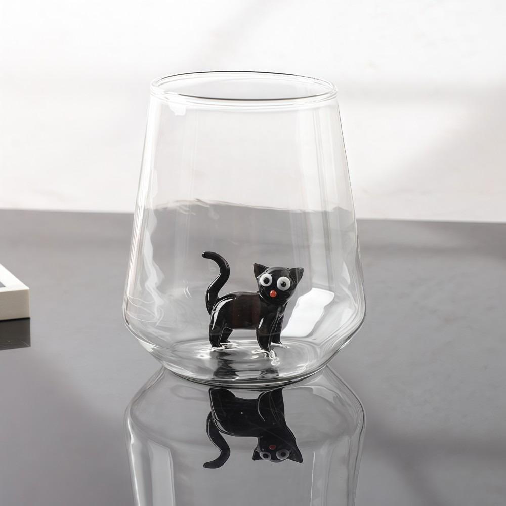 Taza de Vidrio con Figura de Gato sin Tallo Taza de Café Hecha a Mano Taza de Vino de Gato Linda Para Leche Cerveza