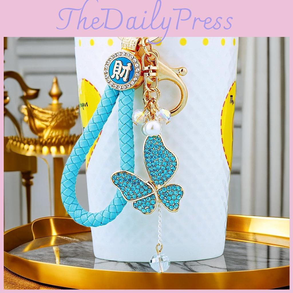 Cute Pearl Adorned Keychain With Vibrant Butterfly Design Ideal For Gift Giving Occasions