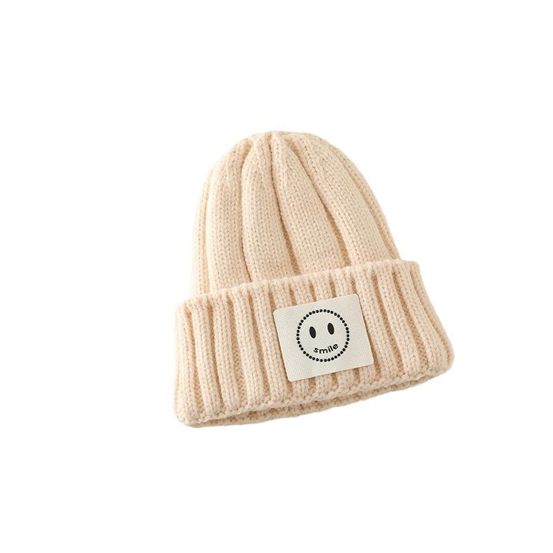 New Solid Color Versatile Children's Hats for Infants and Young Children To Keep Warm Simple and Smiling Woolen Knitted Hats Trendy