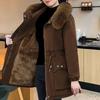 New Slim Fit Mid-Length Cotton Parka with Fur Collar and Cinched Waist