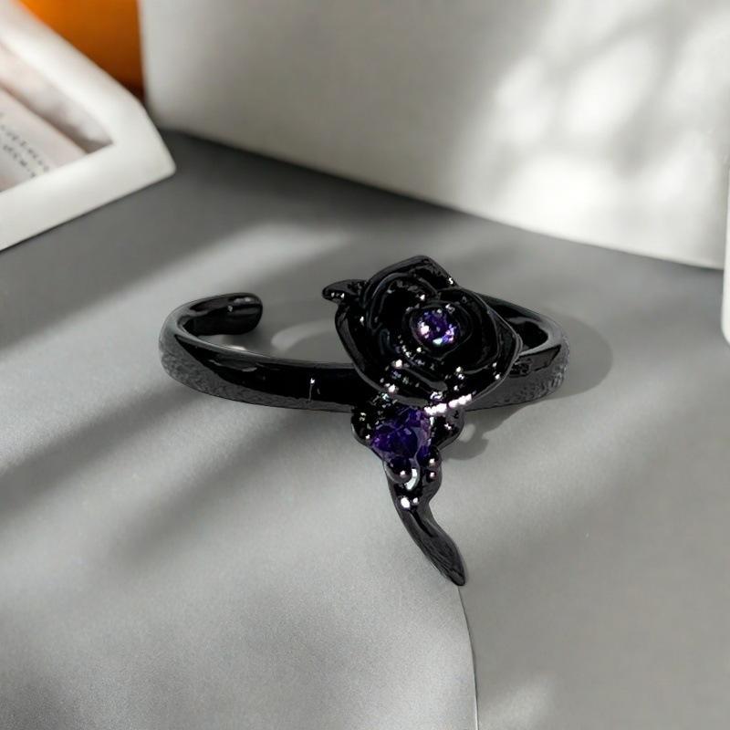 Punk Dark Style Personality Purple Diamond Inlaid Zircon Butterfly Open Ring Stacked With Niche Design High-End Ring Woman
