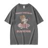 Tummy Troubles Survivor Funny Cat Meme Graphic T Shirt Unisex Unisex Fashion Humor Kawaii Tshirts Cotton Loose High Quality Tshirt