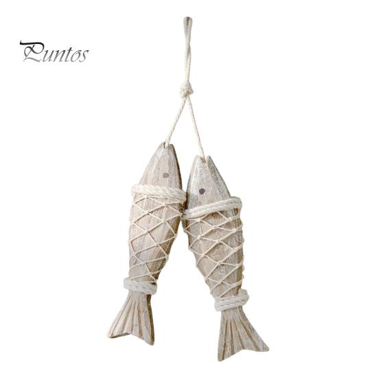 Ocean Inspired Wall Art Rustic Nautical Wooden Fish Decor, Coastal Beach Style Hanging Mediterranean Ornament with Fishing Net for Lake House,
