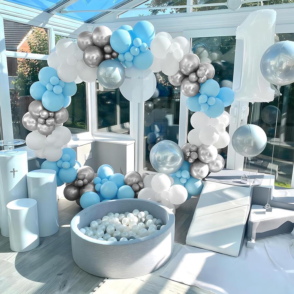 Baby Blue Balloon Arch Kit White Blue Silver Balloons Garland Baby Shower Birtahday Party Wedding Anniversary Decoration Globos
