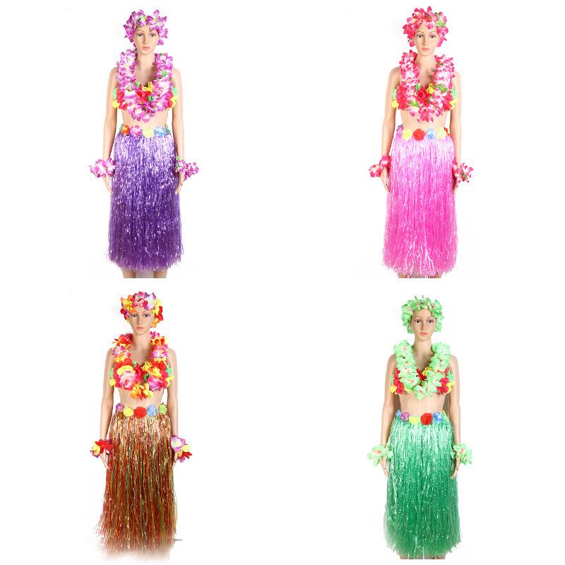 80cm Hawaiian Hula Skirt Set: Single/Double Layer for Children & Adults – Perfect for Performances & Seaweed Dance