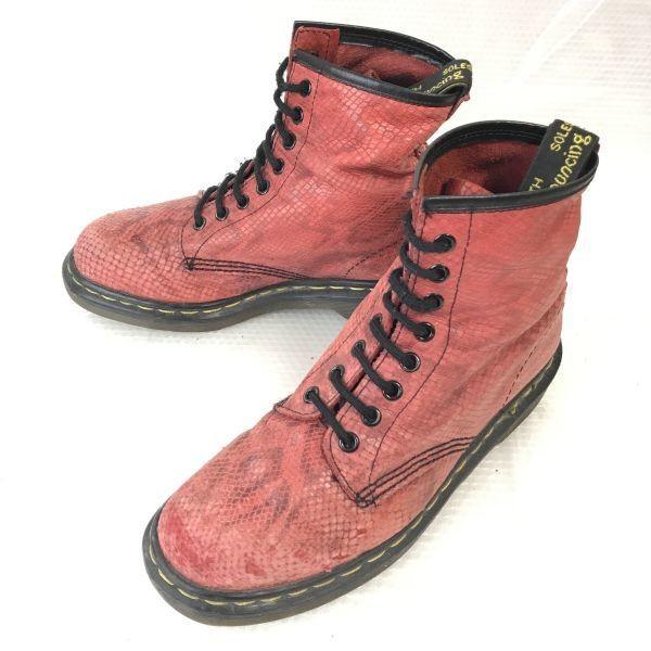 

80s-90s England Dr. Martens Snake Pattern 8-Hole Short Boots Red 24.0-25.0 Vintage(USED)