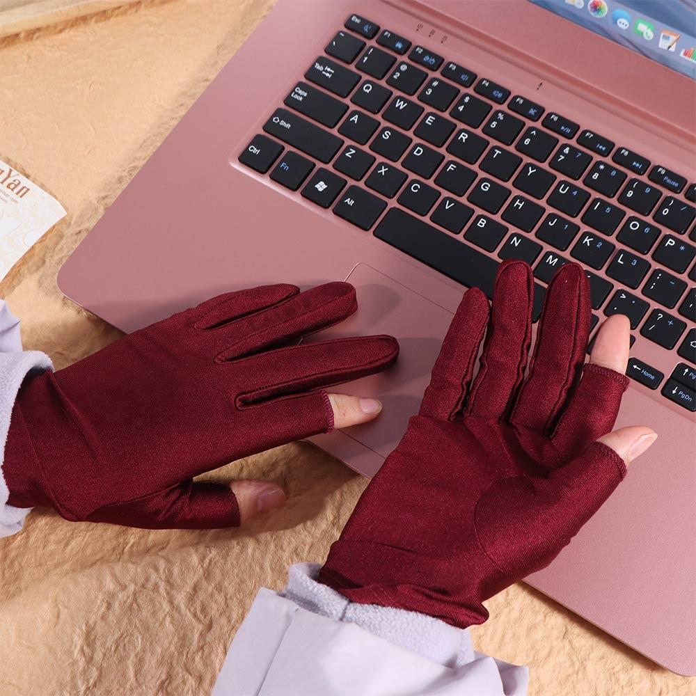 1 Pair Semi-finger Thin Ice Silk Gloves Spandex Half Finger Gloves Driving