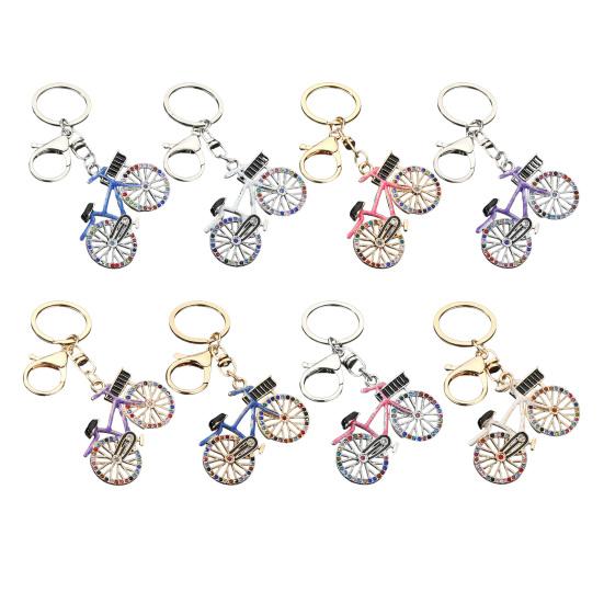 Keychain Pendant Sparkling Rhinestones Bicycle Design Zinc Alloy Key Chain with Lobster Clasp Electroplated Key Holder Backpack Car Accessory