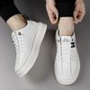 New Shoes for Men Leather Casual Platform Shoes White Thick-soled Flat Skateboard Shoes Youth Slip-on Sneaker