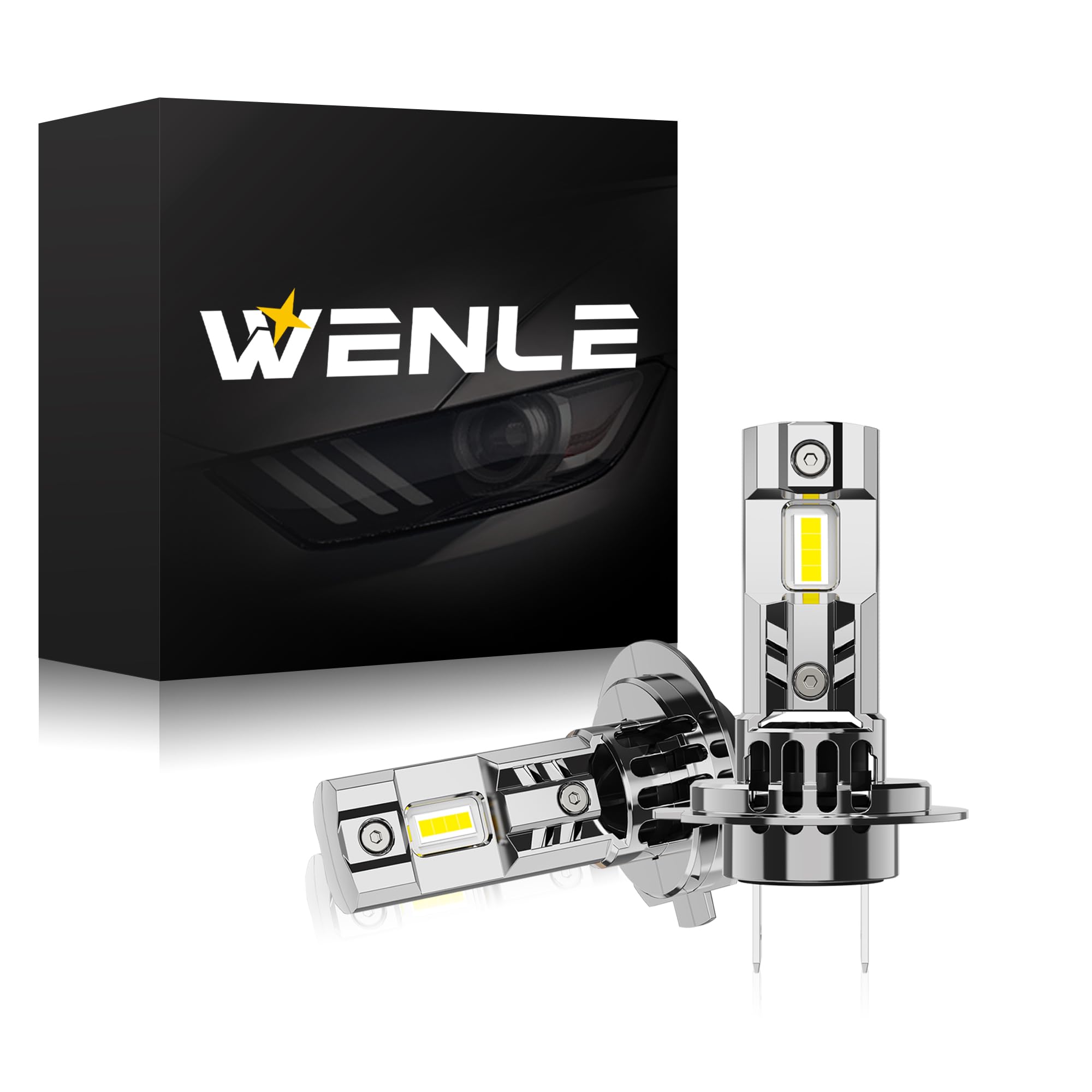 Светодиодная лампа для фары WENLE Ultra Stealth H7, Совместима с новым техосмотром, Белый 6000K,