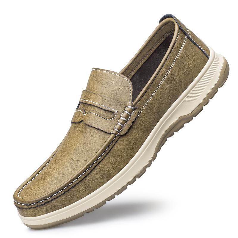 

Мужские повседневные кожаные туфли из коровьей кожи второго слоя, ручной работы, мягкие, универсальные, нескользящие 44 хаки