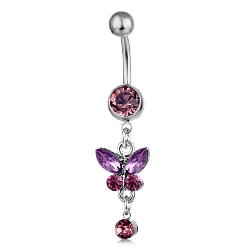 Stainless Steel Zircon Navel Ring Rhinestone Colorful Butterfly Pendants Belly Button Ring Hip Hop Piercing