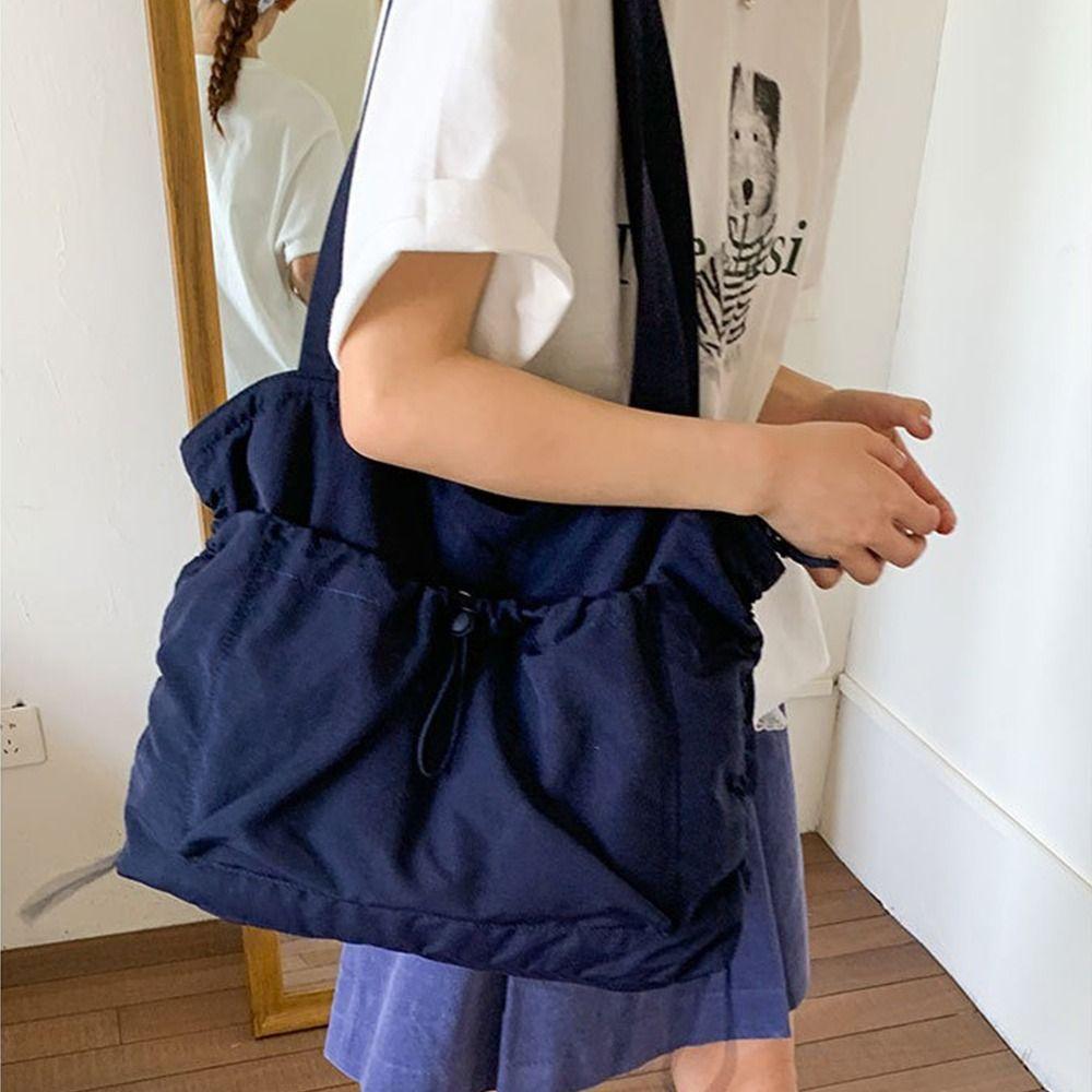 Large Capacity Wrinkled Shoulder Bag Casual Work Handbag Fashion Drawstring Tote Bag  Daily