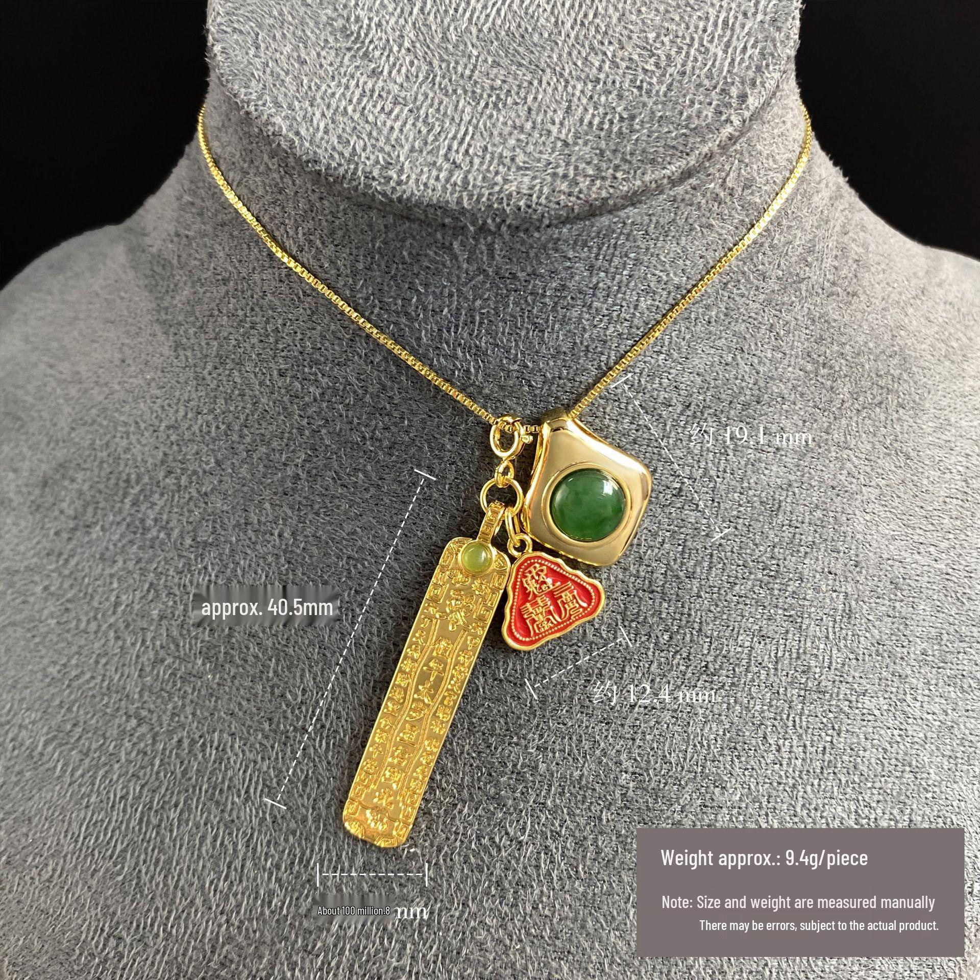 Jade Tai Sui God of Wealth Talisman Pendant Necklace for Women - Gold-Plated Copper with Jade
