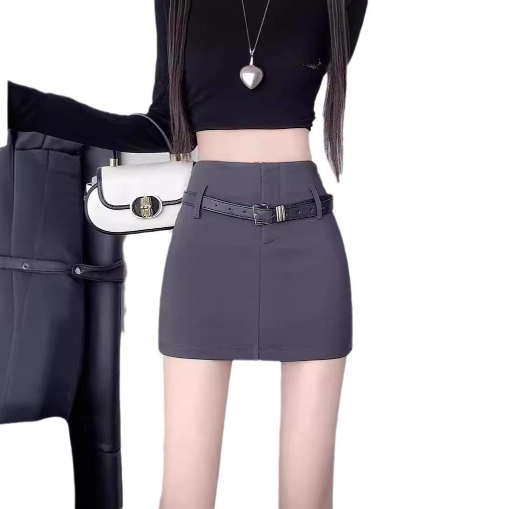 Women's High-Waist Belted Black A-Line Skirt - Sexy Summer Style