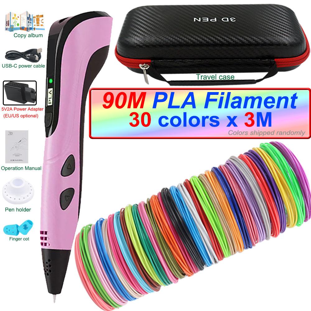 Nowy długopis 3D Długopis 3D dla dzieci z zasilaczem 200M Filamentu PLA Etui podróżne Prezent urodzinowy na Boże Narodzenie dla dzieci