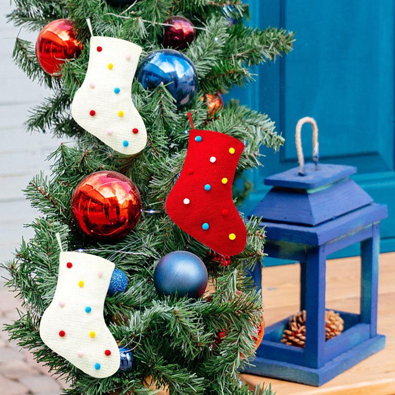 Cartoon Striped Knitted Fabric Christmas Socks Knife And Fork Cover Christmas Party Hanging Decorations Christmas Socks Gift Bag