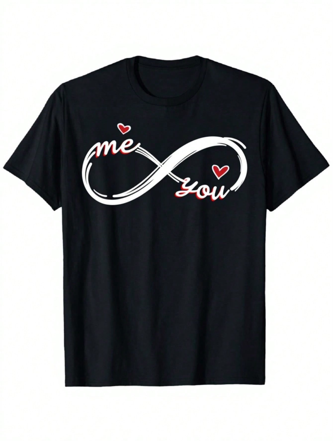 s Infinity Heart Print T-Shirt- Couple Style T-Shirt With Infinity Symbol Heart, Slim Fit Casual Short Sleeve Round Neck, All-Season Top(Machine Heart S