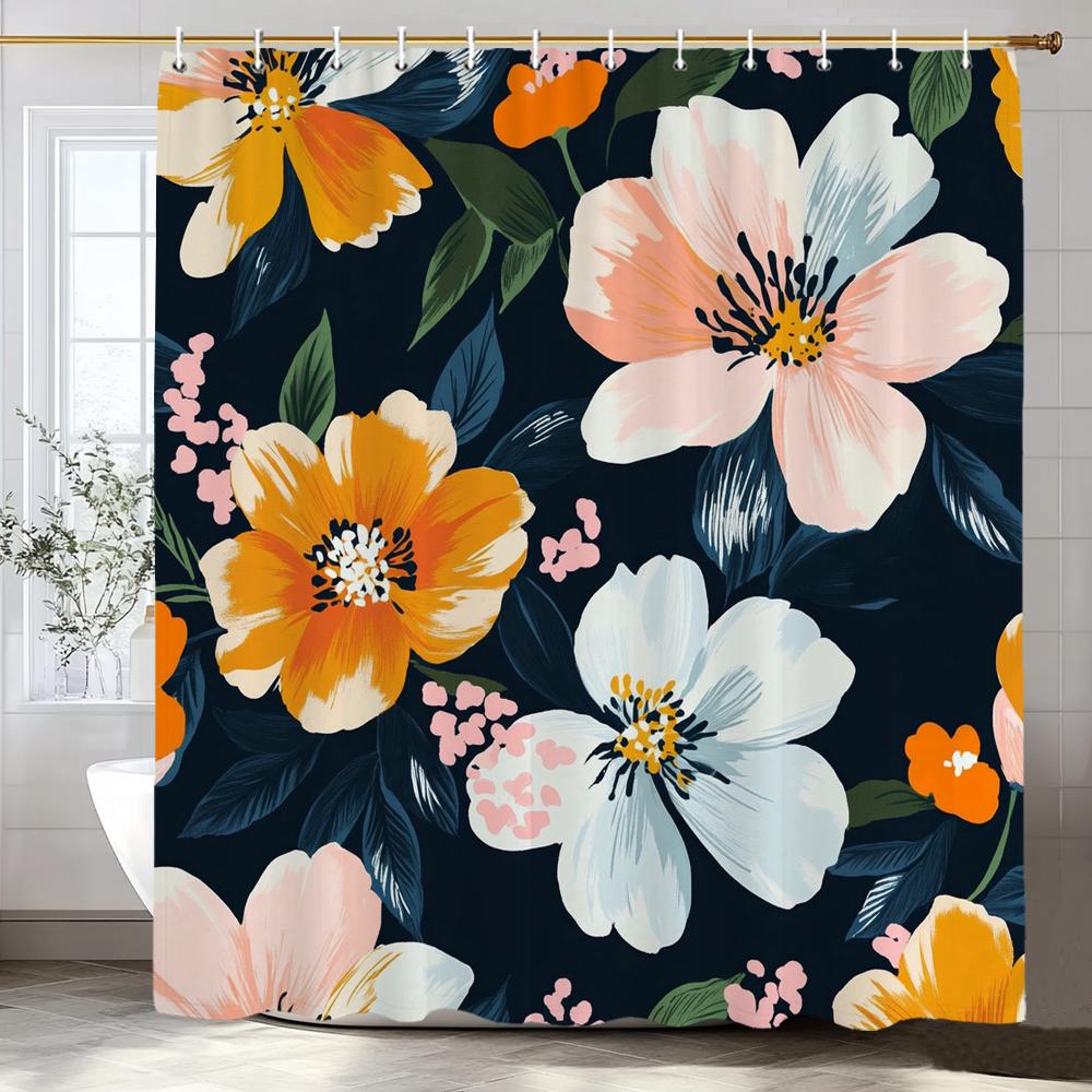 1 piece of retro floral pattern printed Shower Curtain, Bathroom Decorative Shower Curtain, Waterproof Shower Curtain with Hooks