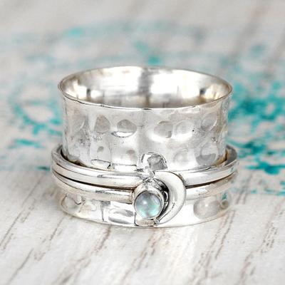 Relieve Pressure Rotatable Vintage Ring Statement Women Moon Cubic Zirconia Ring Jewelry