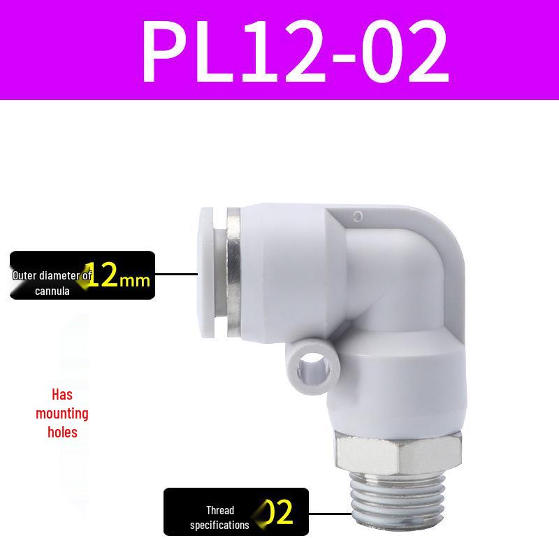 Premium White Male Thread Elbow PL8-02 Pneumatic Connector, 4-M5/6-01/10-03/12-04 Air Tube
