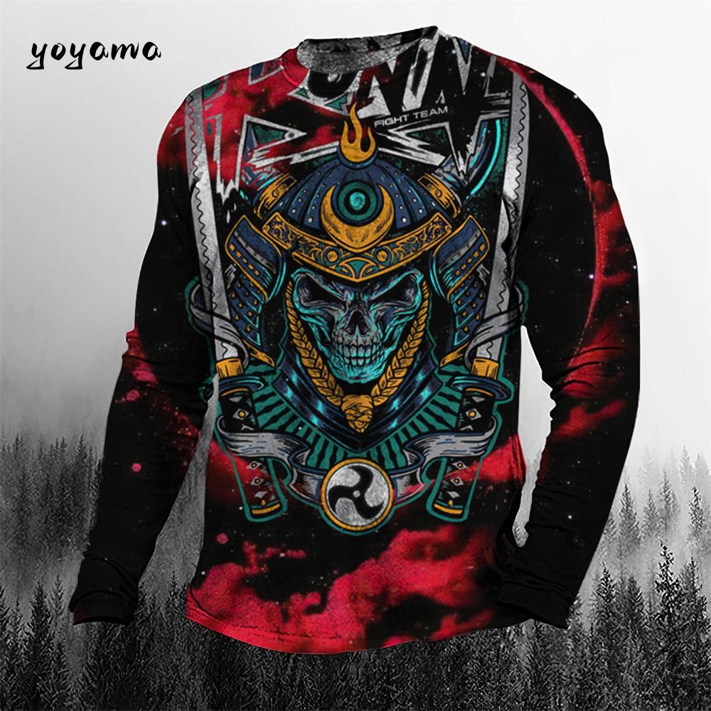 

Мужские футболки с круглым вырезом, 3D-принтом японского самурая, повседневные, с длинным рукавом - мягкая полиэстеровая ткань средней эластичности, одежда для весны и осени, свободного кроя 5XL