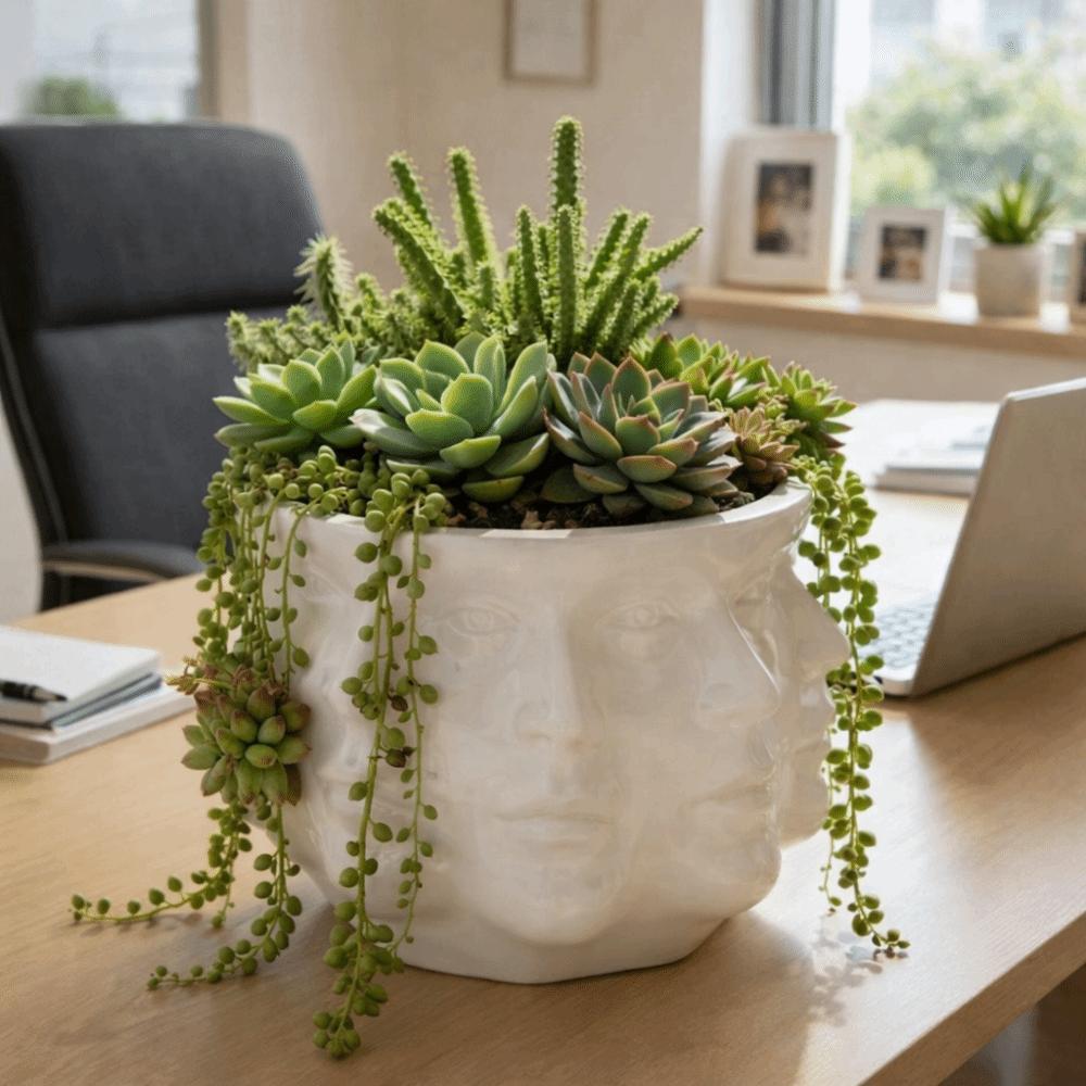 Unique Style Abstract Flower Pot Multi Sided Face Decorative Floral Ware  Office Ornament