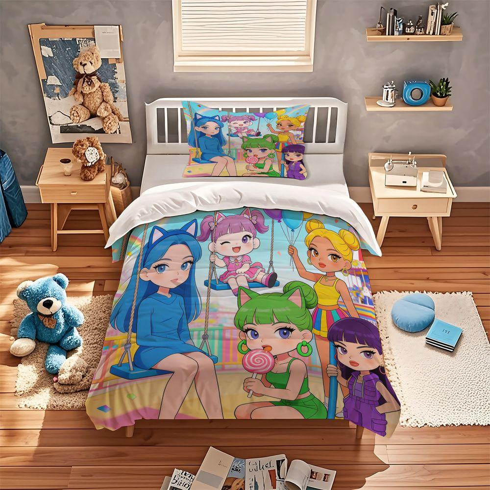 Kawaii Anime Girls Cozy Home Day Duvet Cover Set 3D Digital Print Bedding Set Cute Bedroom Decor for Teen Girl