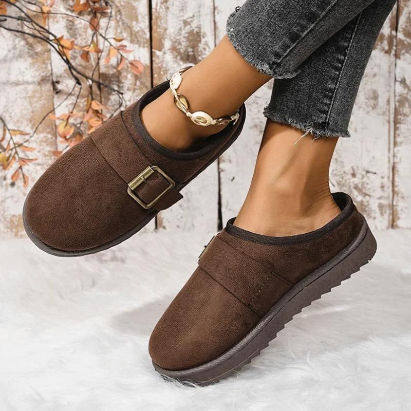 Modische Damen Schneestiefel mit runder Spitze, flachem Boden, großer Größe, zum Hineinschlüpfen, winterwarm, bequeme Stiefeletten, lässige warme Baumwoll-Hausschuhe