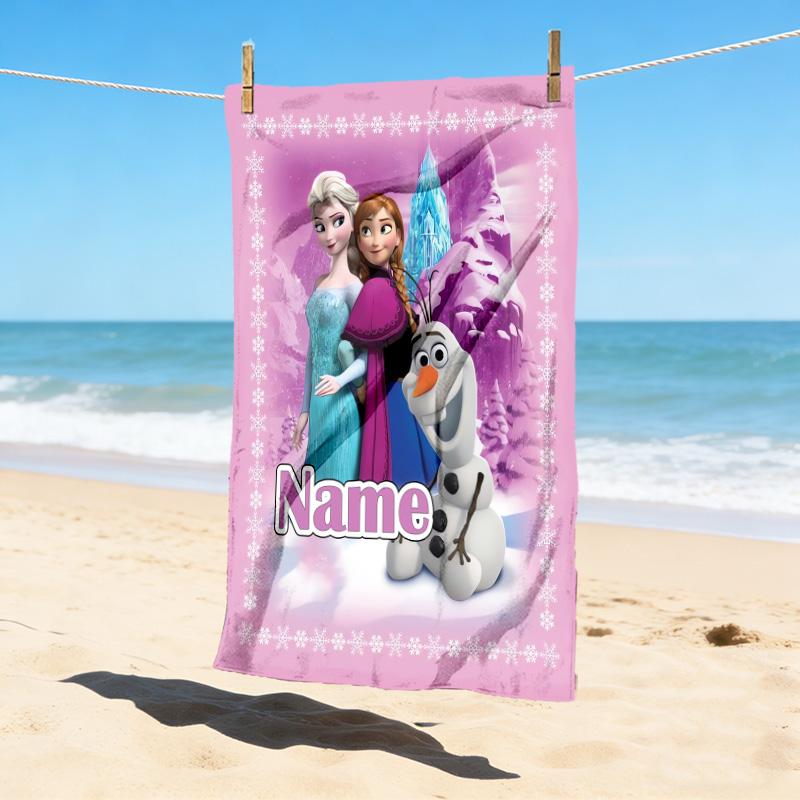 Custom Name Frozen Friends Stylish Digital Printing Beach Towel Quick‑Drying Absorbent Blanket for Beach Pool Gym Travel